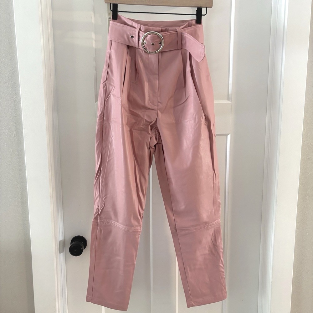 New For Love & Lemons Pants Womens Talia Pink Faux Leather Small Barbie Trousers